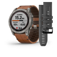 fēnix 7X Sapphire Solar - Titanium with Chestnut Leather Band - 51mm - Sapphire Solar - 010-02541-19 - Garmin